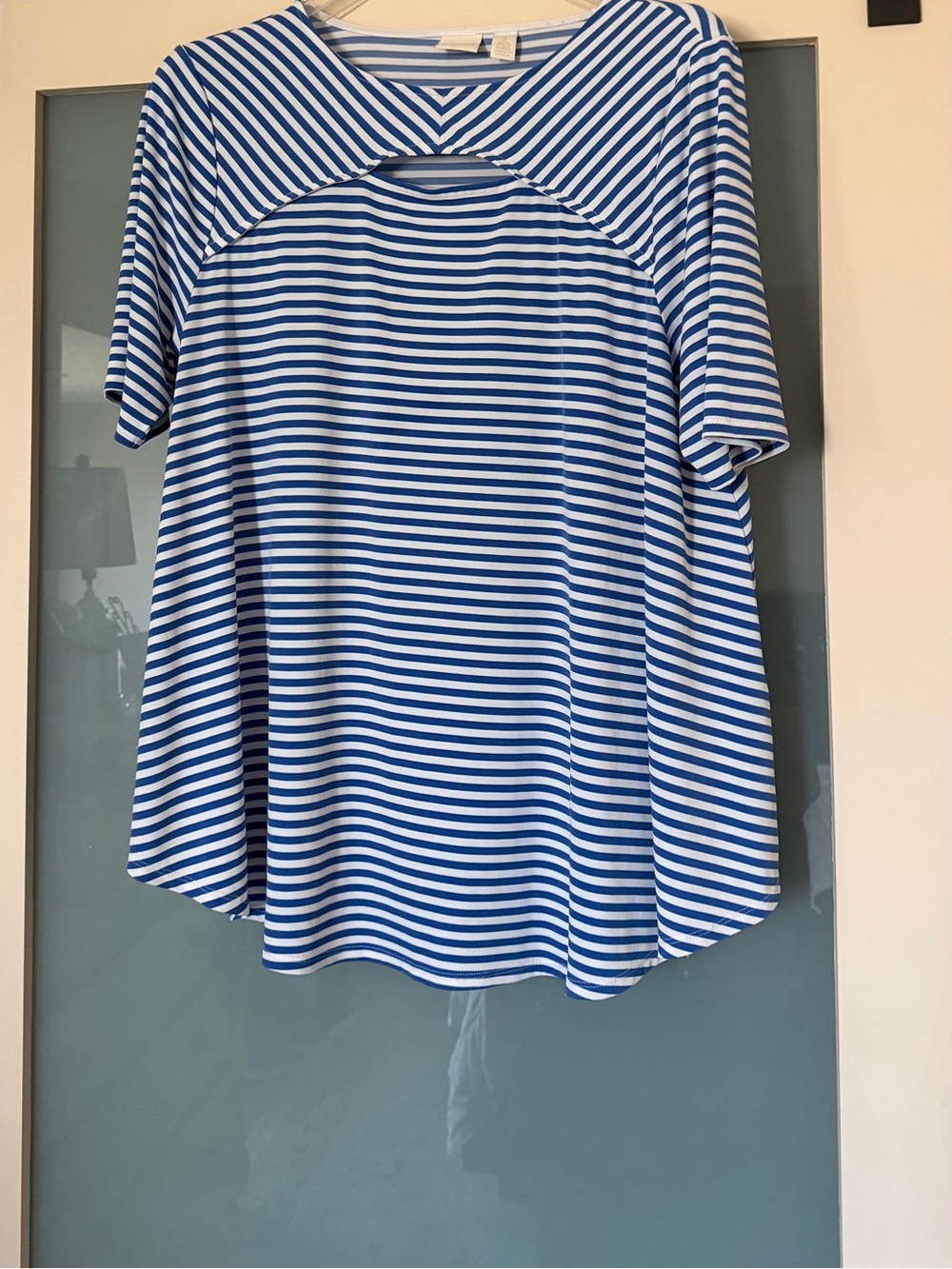 Chico's Blue and White Striped Short sleeve
tunic Top